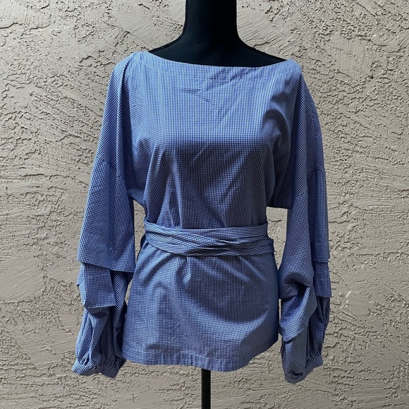 Banana Republic Blue Gingham Shirt with Sash - Picture 3 of 11